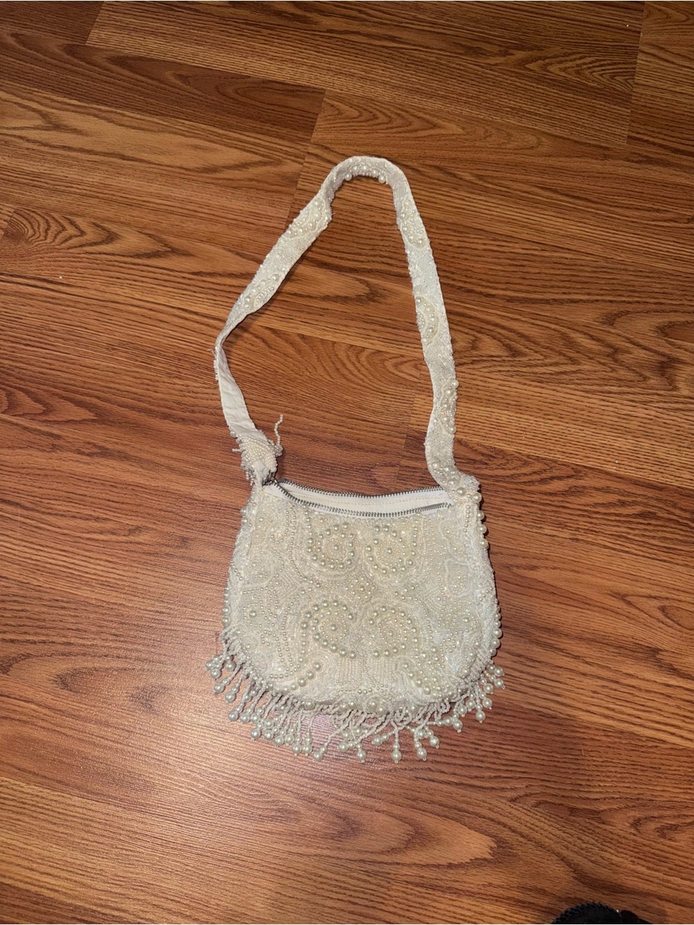 Beaded Ivory Evening Shoulder Bag